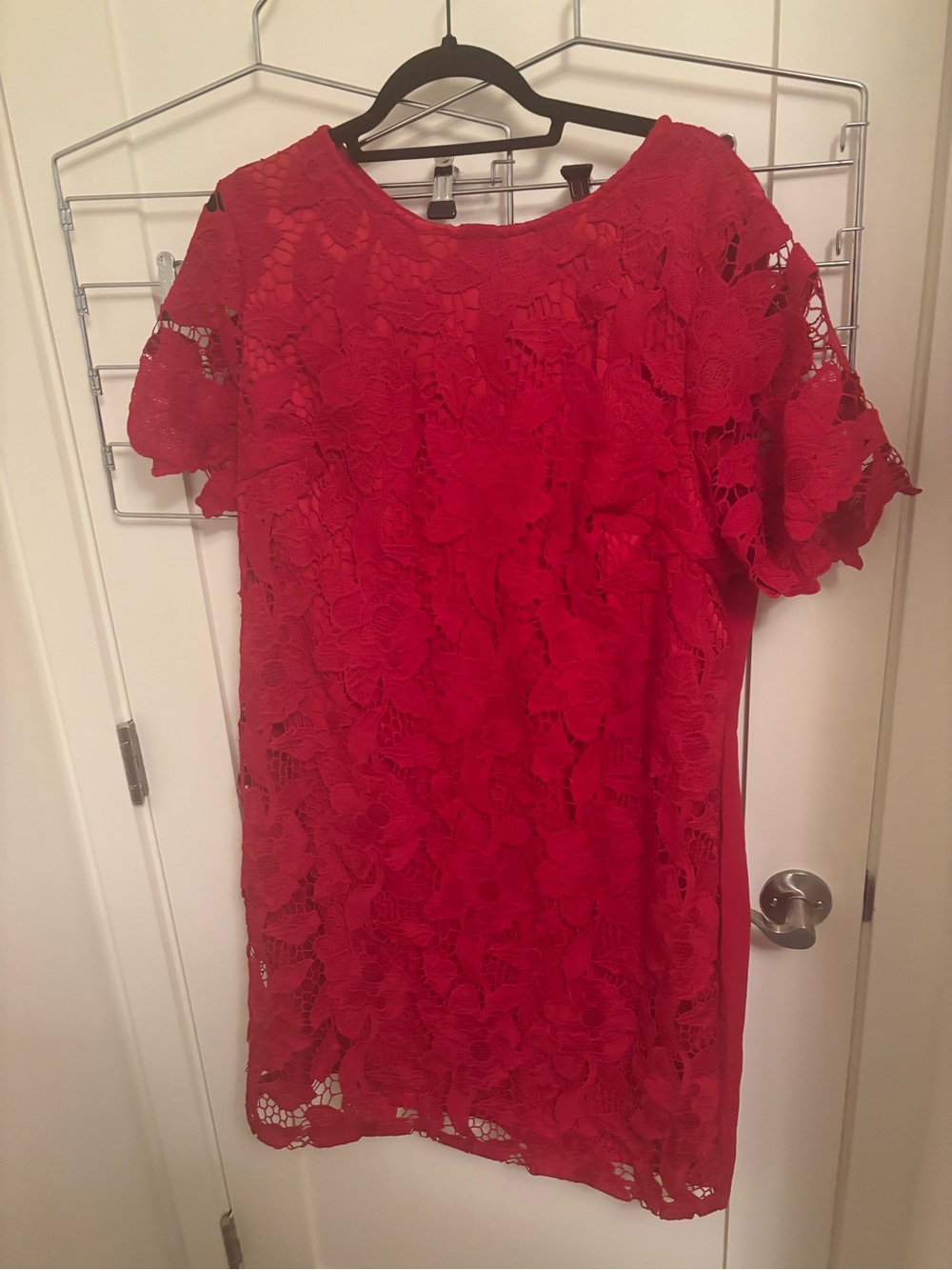 SHEIN Red Floral Lace Shift Dress